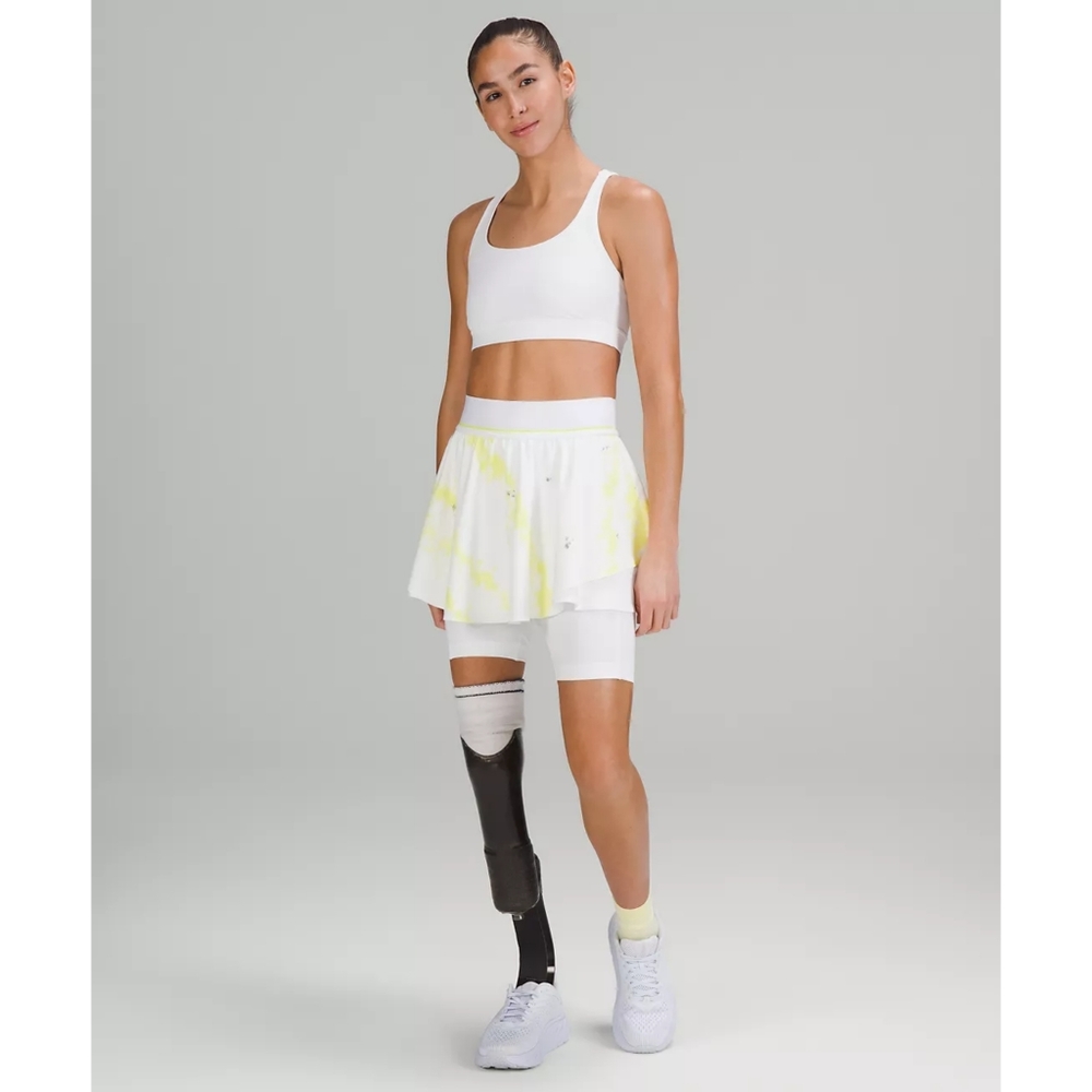 NWT Lululemon Court Rival High Rise HR Skirt Skort Size 6 White Neon Yellow